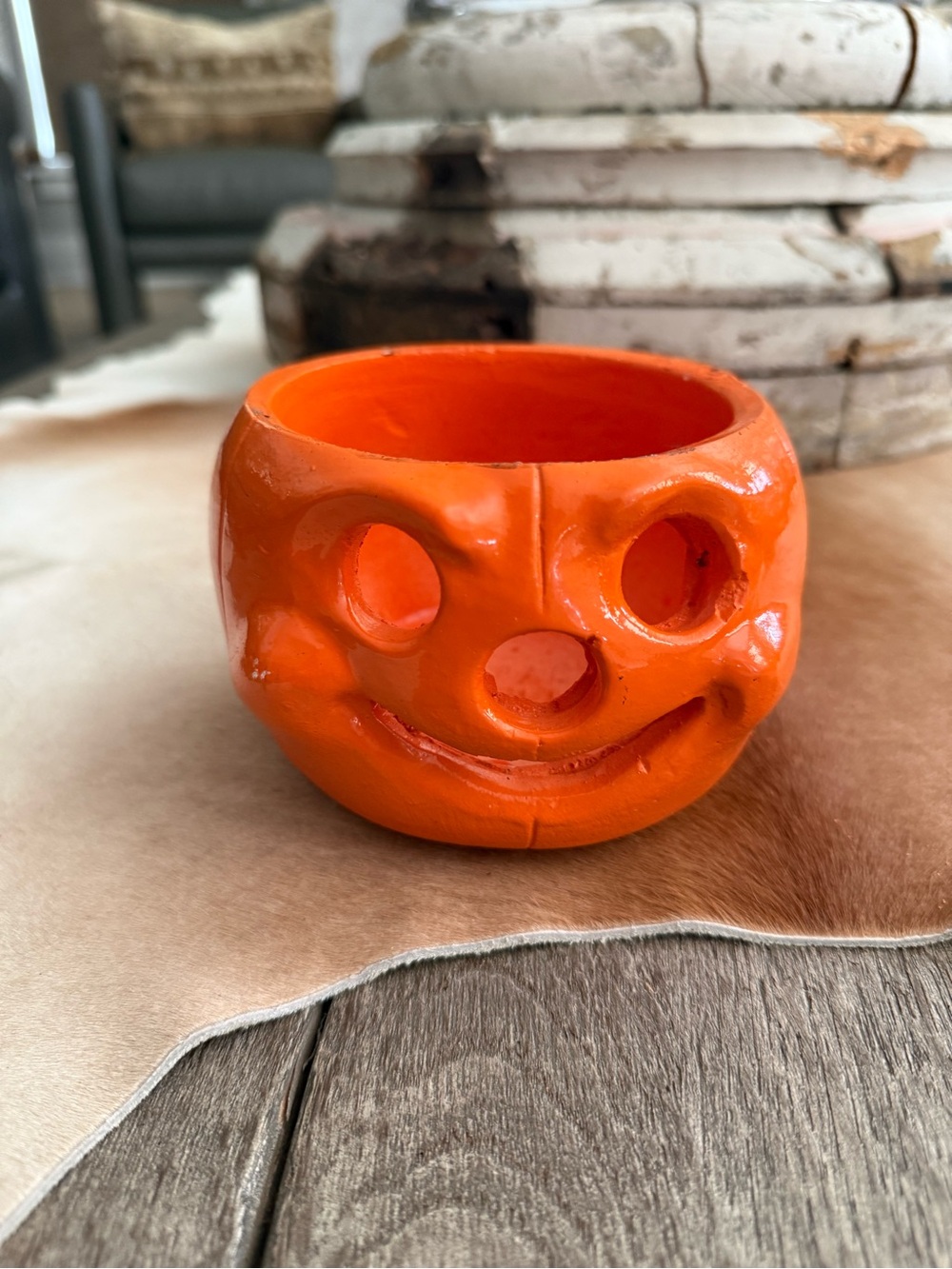 Vintage Orange Ceramic Pumpkin Bowl - Home Art